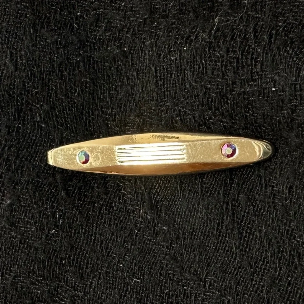 Vintage‎ Gold Tone Tie Clip Red Aurora Rhinestone Mid Century Mens Bar